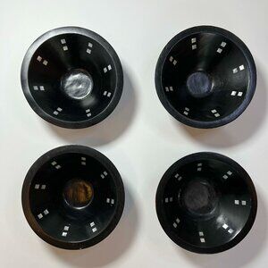 Elegant 4-Inlaid Ebonized Wood Decorative Bowl